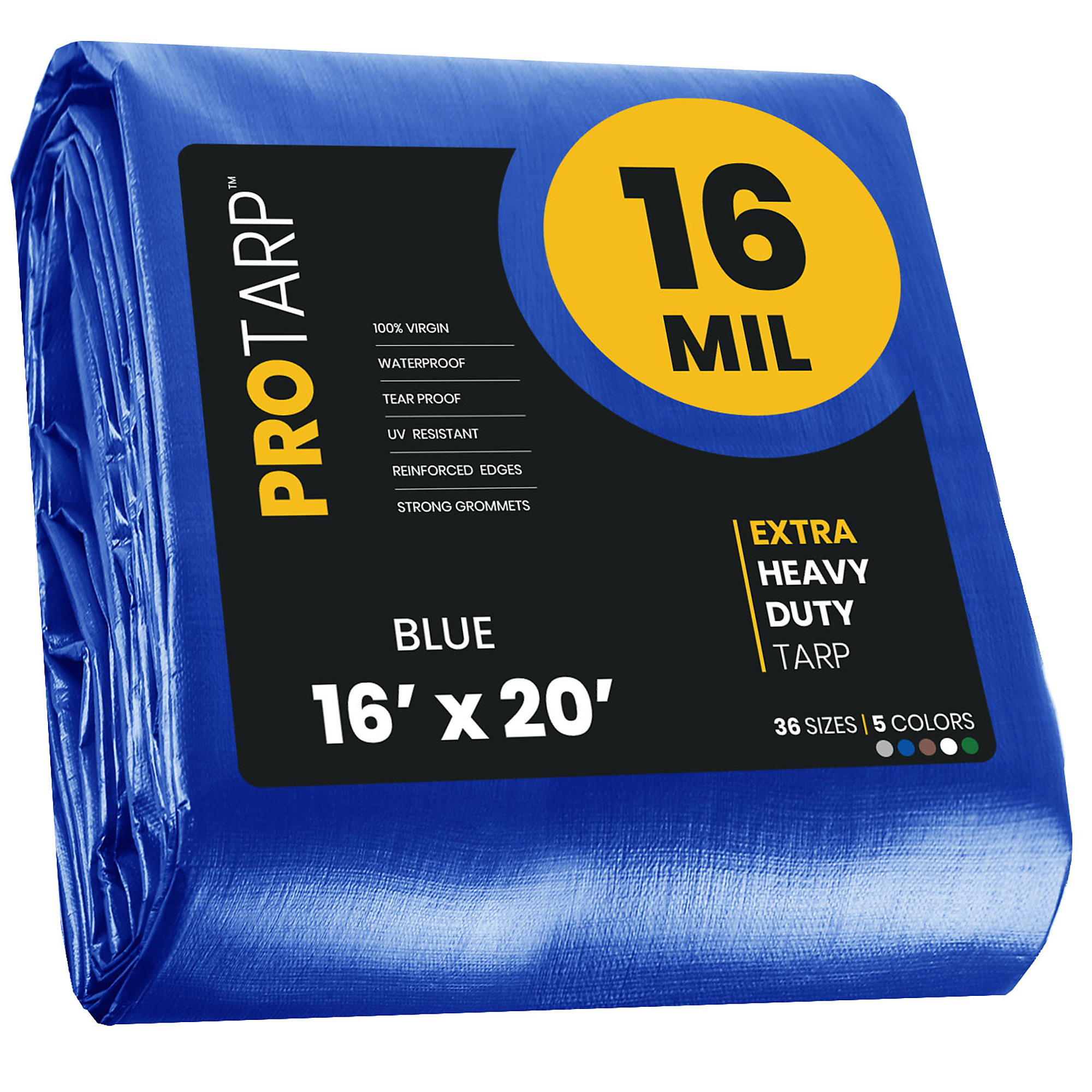 PROTARP Extra Heavy Duty 16 Mil Tarp Cover, Waterproof, UV Resistant, Rip and Tear Proof, Poly Tarpaulin with Reinforced Edges for Roof, Camping, Patio, Pool , Boat. (Blue 16' X 20')